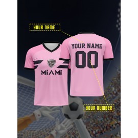 1pc Customizable Soccer Jersey for Kids - Personalized Name & Number, V-Neck, Knit Polyester, All-Season Sports & Casual Wear, Preppy Street Style, Medium Stretch, for Boys & Girls, Beach & Party Top
