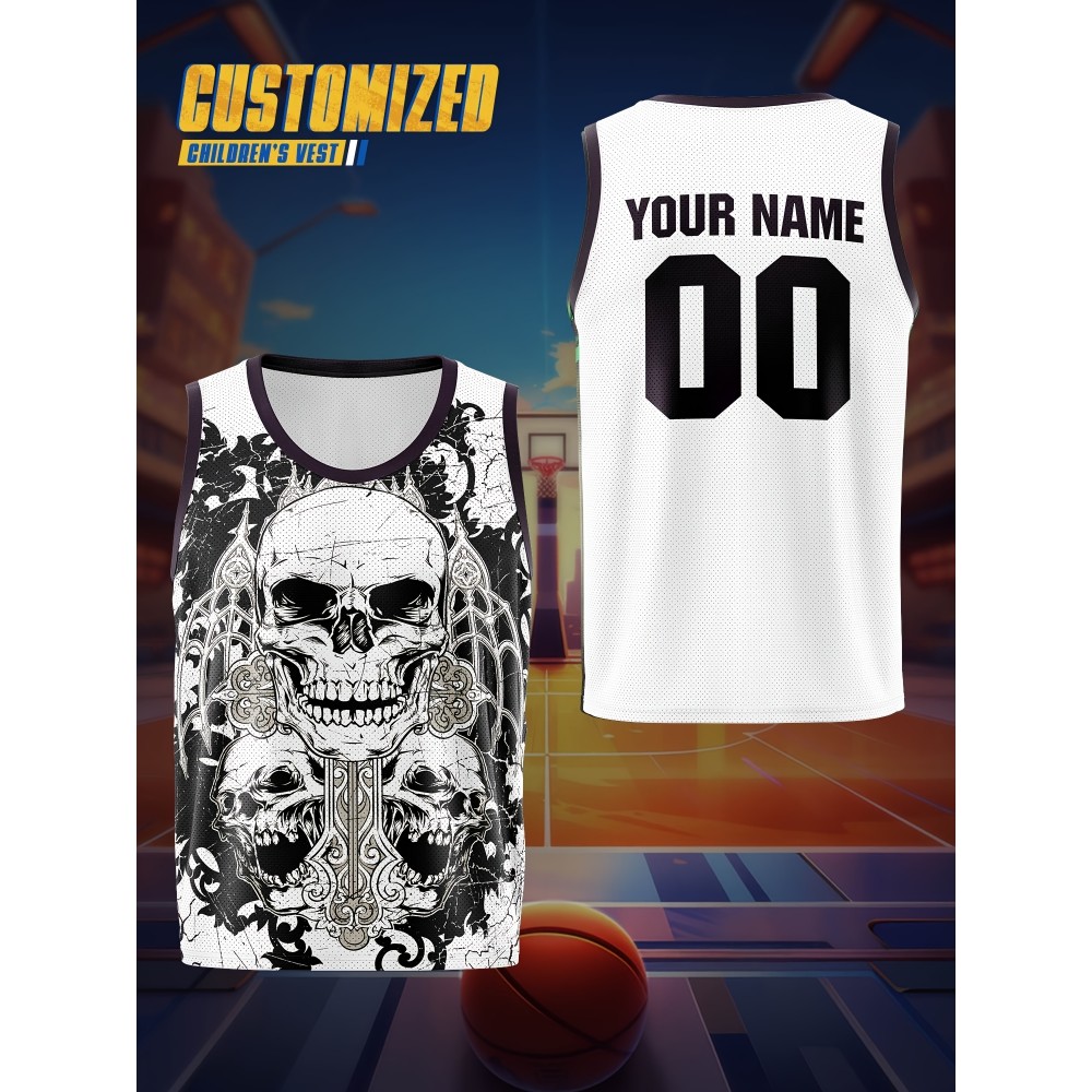 Children'S Customized Name And Number Basketball Sports Vest, Halloween Theme Suitable for Game Team Training Party, Comfortable Fit, Good Breathability, Outdoor Sports Running And Leisure