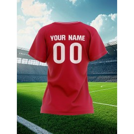 Customizable Women'S Plus Size Football Jersey - Personalized Name & Number, Lightweight Breathable Fabric, Vibrant Soccer Stadium Design for Outdoor Sports & Casual Wear, Soccer Jersey, PLUS SIZE