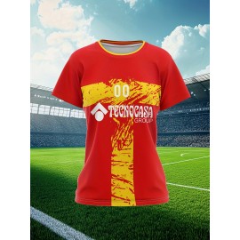 Customizable Women'S Plus Size Football Jersey - Personalized Name & Number, Lightweight Breathable Fabric, Vibrant Soccer Stadium Design for Outdoor Sports & Casual Wear, Soccer Jersey, PLUS SIZE