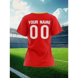 Customizable Women'S Plus Size Football Jersey - Personalized Name & Number, Lightweight Breathable Fabric, Vibrant Soccer Stadium Design for Outdoor Sports & Casual Wear, Soccer Jersey, PLUS SIZE