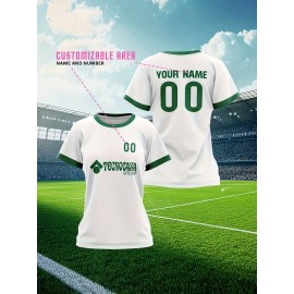 Customizable Women'S Plus Size Football Jersey - Personalized Name & Number, Lightweight Breathable Fabric, Vibrant Soccer Stadium Design for Outdoor Sports & Casual Wear, Soccer Jersey, PLUS SIZE