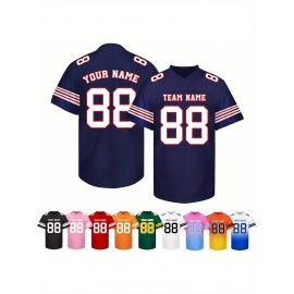 Customizable Football Jersey - Personalized Name & Number, V-Neck, Short Sleeve, Breathable Summer Fabric, Team Colors with Striped Collar - Perfect Gift for Fans, Custom Football Jersey, Fan Apparel, Durable Sportswear
