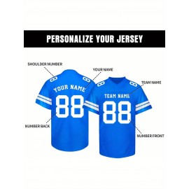 Customizable Football Jersey - Personalized Name & Number, V-Neck, Short Sleeve, Breathable Summer Fabric, Team Colors with Striped Collar - Perfect Gift for Fans, Custom Football Jersey, Fan Apparel, Durable Sportswear
