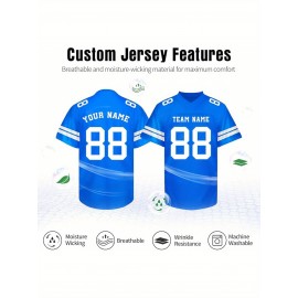 Customizable Football Jersey - Personalized Name & Number, V-Neck, Short Sleeve, Breathable Summer Fabric, Team Colors with Striped Collar - Perfect Gift for Fans, Custom Football Jersey, Fan Apparel, Durable Sportswear