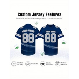 Customizable Football Jersey - Personalized Name & Number, V-Neck, Short Sleeve, Breathable Summer Fabric, Team Colors with Striped Collar - Perfect Gift for Fans, Custom Football Jersey, Fan Apparel, Durable Sportswear
