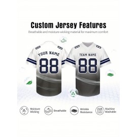Customizable Football Jersey - Personalized Name & Number, V-Neck, Short Sleeve, Breathable Summer Fabric, Team Colors with Striped Collar - Perfect Gift for Fans, Custom Football Jersey, Fan Apparel, Durable Sportswear