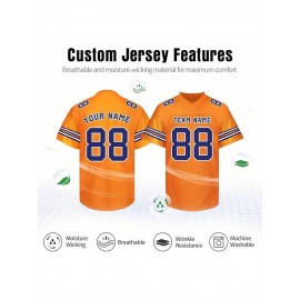 Customizable Football Jersey - Personalized Name & Number, V-Neck, Short Sleeve, Breathable Summer Fabric, Team Colors with Striped Collar - Perfect Gift for Fans, Custom Football Jersey, Fan Apparel, Durable Sportswear