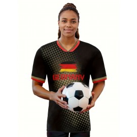 Women's Large Size Professional Sports Fabric Creative Pattern Print Germany Home Soccer Jersey T-shirt, Soccer Jersey Flag Uniforms Shirts Breathable And Lightweight, Moisture-Wicking, As Gifts For Sports Fans