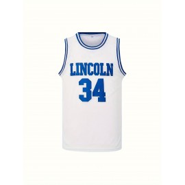 Men'S Basketball Tank Top, Letter & Number 34 Embroidery Sports Top, Classic Breathable Sports Uniform For Training And Competition