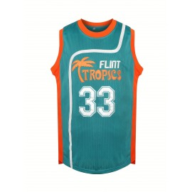 Stitched #33 Men's Basketball Jersey, Breathable Sleeveless Embroidered Uniform Shirt, Polyester, Green & White, Loose Fit, Perfect for Sports, Outdoor Activities, and Casual Wear