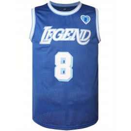 Embroidered Basketball Jersey for Men - #8-24 Breathable Polyester Knit Fabric, V-neck Sleeveless Sports Top, Loose Fit for All Seasons, Festive & Casual Outdoor Wear