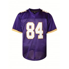 Men'S #84 Purple Sports Jersey, Polyester V-Neck Football Jersey with Embroidery, Slight Stretch Knit Fabric, Loose Fit, for Adult Men, Four Seasons, Casual & Training Wear, Sports & Party