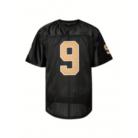 1pc Men'S Polyester Football Jersey - V-Neck Sports Sweatshirt with Embroidered Letter and Number, Slight Stretch Knit Fabric, Loose Fit for Team Sports, Parties, and Casual Wear - Four Seasons Adult American Football Top