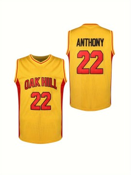 1pc Men'S Oak Hill #22 Anthony Basketball Jersey - Polyester Sports V-Neck Sweatshirt with Embroidered Lettering, Slight Stretch Knit Fabric, Loose Fit for Team Sports, Parties, Halloween - Four Seasons
