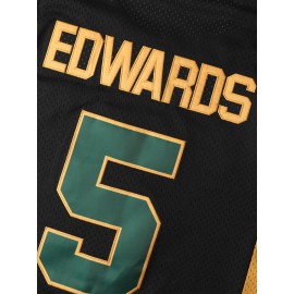 Men'S Embroidered #5 Black Basketball Jersey, Polyester V-Neck Sports Jersey with Slight Stretch, Loose Fit, for Adult Men, Four Seasons & Parties