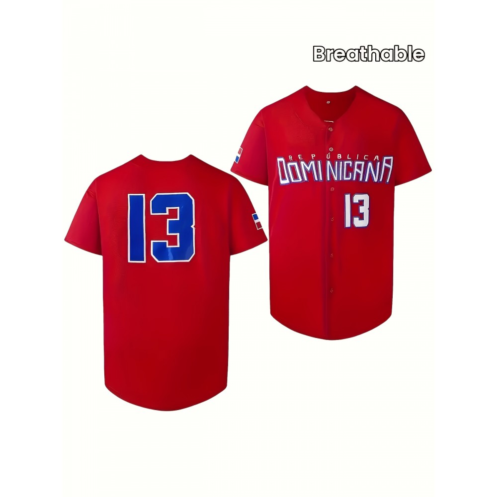 Men's#13 Red Baseball Jeresys Stitched Name And Number