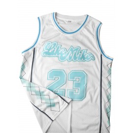 Men's #23 White Basketball Jersey with Embroidered Name and Number, Polyester, V-Neck, Machine Washable, Sizes S-3XL, Ball Clothes