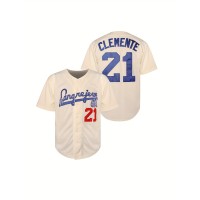 Men's #21 Cream Baseball Jersey with Embroidered Name & Number - V-Neck, Button-Up, Loose Fit for Sports, Parties & Casual Wear