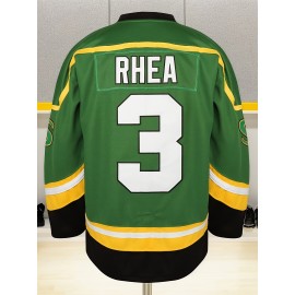 Men's #3 Embroidered Hockey Jersey - V-Neck, Long Sleeve, Color Block Design in White, Green & Black - Perfect for Sports & Casual Wear