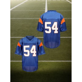 1pc Men'S Polyester V-Neck Rugby Jersey, #54 Embroidered, Casual Sports Top with Slight Stretch, Breathable Knit Fabric for Football, Parties & Training - Four Seasons Wear