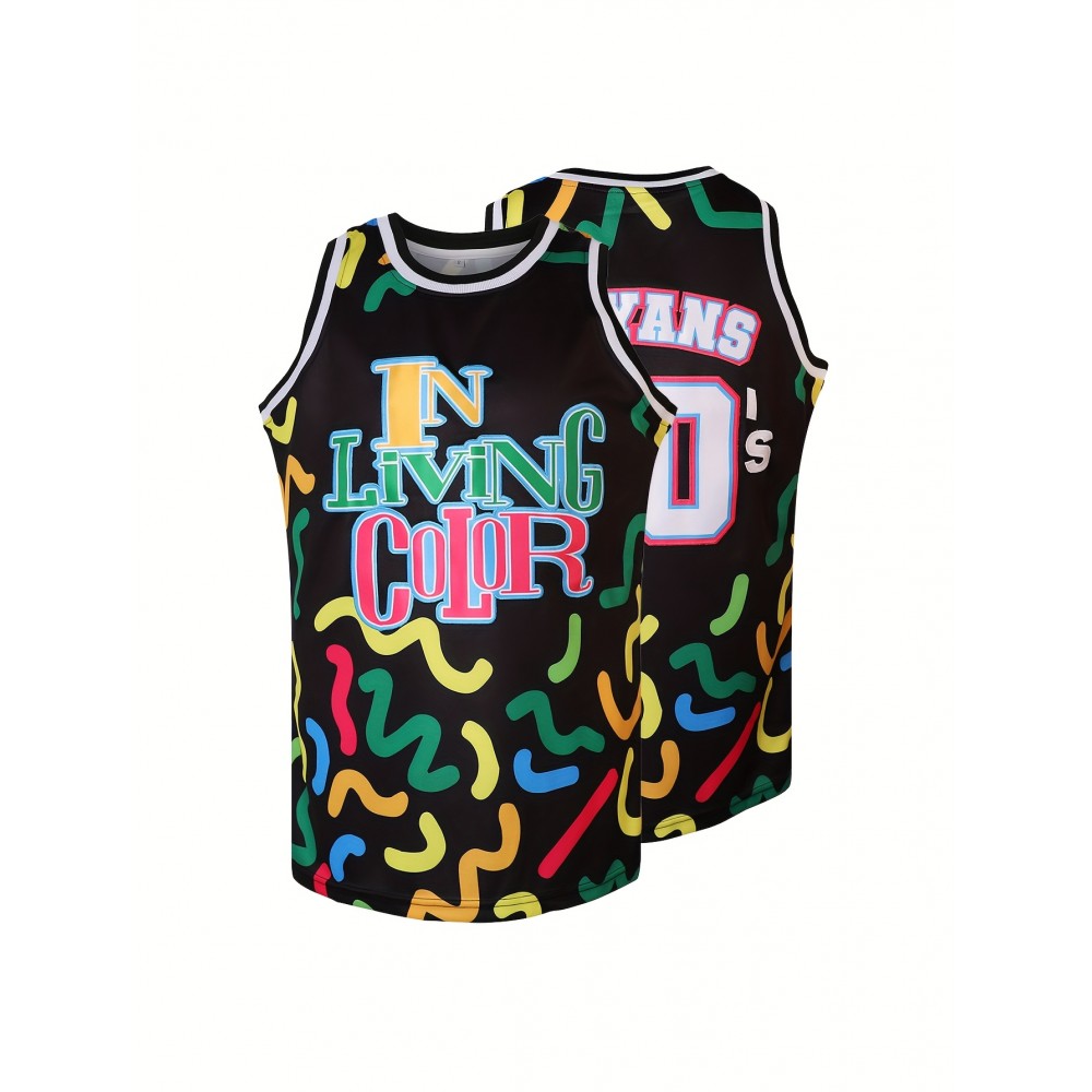 Men's Retro 90's Embroidered Basketball Jersey - Breathable Polyester, Round Neck Tank Top for Sports & Casual Wear, Sizes S-3XL, Vibrant Colors, Perfect for Christmas, Beach Parties & Outdoor Activities