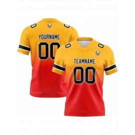 Customizable Women'S Football Jersey - Personalized Name, Number & Logo, Comfort Fit for Sports, Training & Casual Wear, Summer V-Neck T-Shirt with Bold Yellow & Red Design, Football Jersey, Nonelastic Fabric