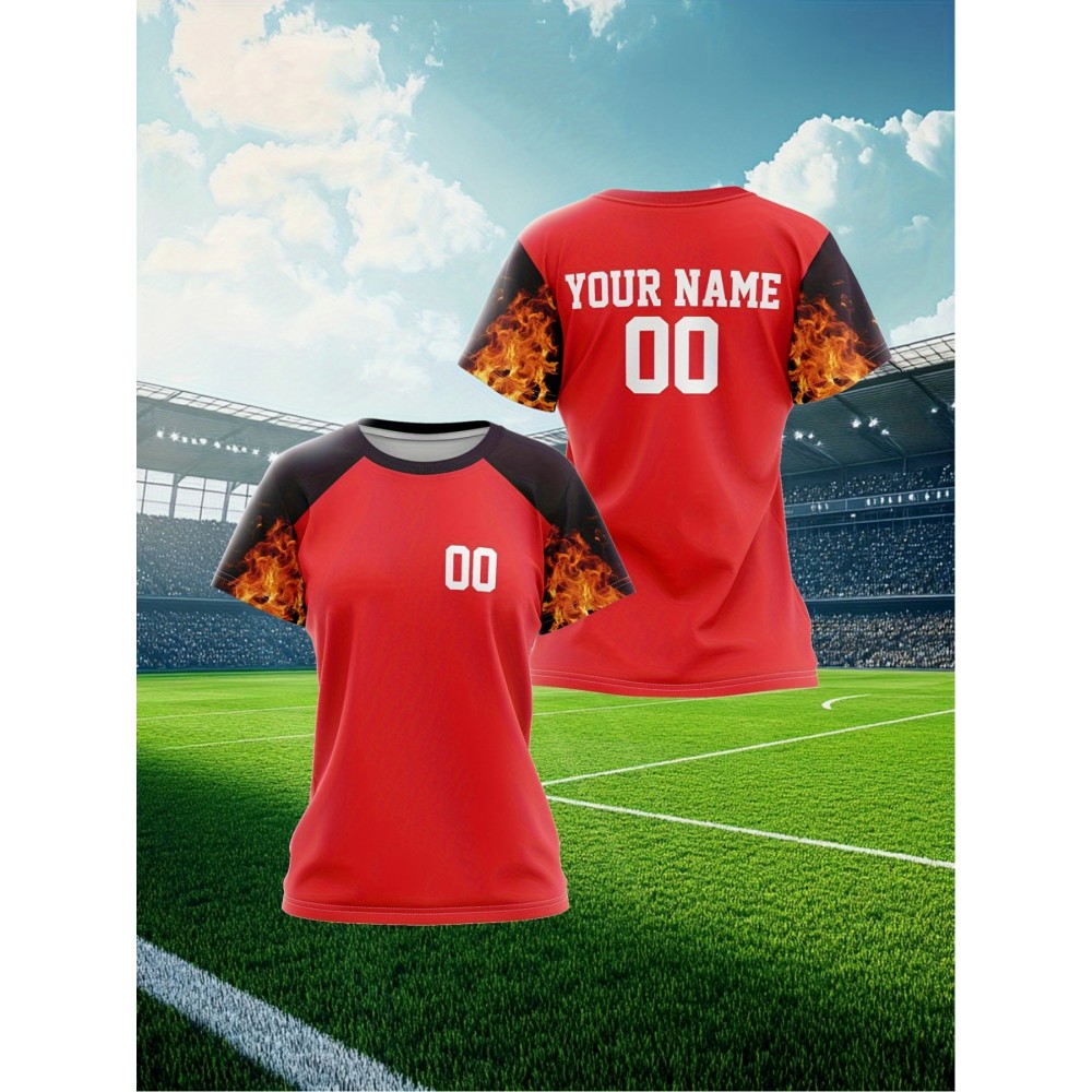 Customizable Plus Size Soccer Jersey - Personalized Name & Number, Red with Black Sleeves, Breathable Athletic Shirt for Team Sports & Outdoor Activities, Soccer Accessories, Team Sports Apparel, Dynamic Graphic Design, Durable Fabric Shirt