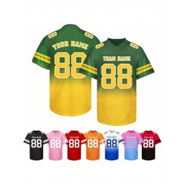 Customizable Football Jersey - Personalized Name & Number, V-Neck, Short Sleeve, Breathable Summer Fabric, Team Colors with Striped Collar - Perfect Gift for Fans, Custom Football Jersey, Fan Apparel, Durable Sportswear