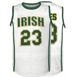 Men's #23 Embroidered Basketball Jersey - White & Green, Breathable Sleeveless V-Neck Sports Uniform for Parties, Outdoor Activities & Team Sports, Team Apparel | Sleeveless Jersey | Flexible Wear