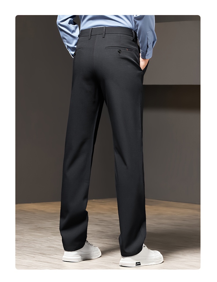 1pc   Men S Casual Straight-Leg Pants, Polyester Stretch, Solid Color, Zippered Waist, No Belt, Pocket Detail, Regular Fit, for   -   details 9