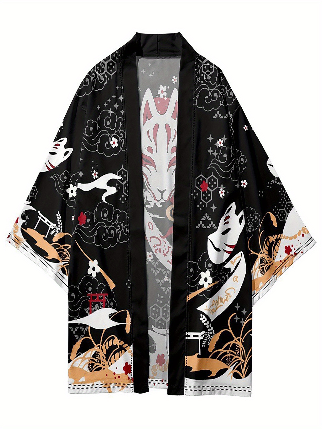 plus size mens   flowers print cardigan kimono oversized loose fit thobe traditional costume mens clothing details 4