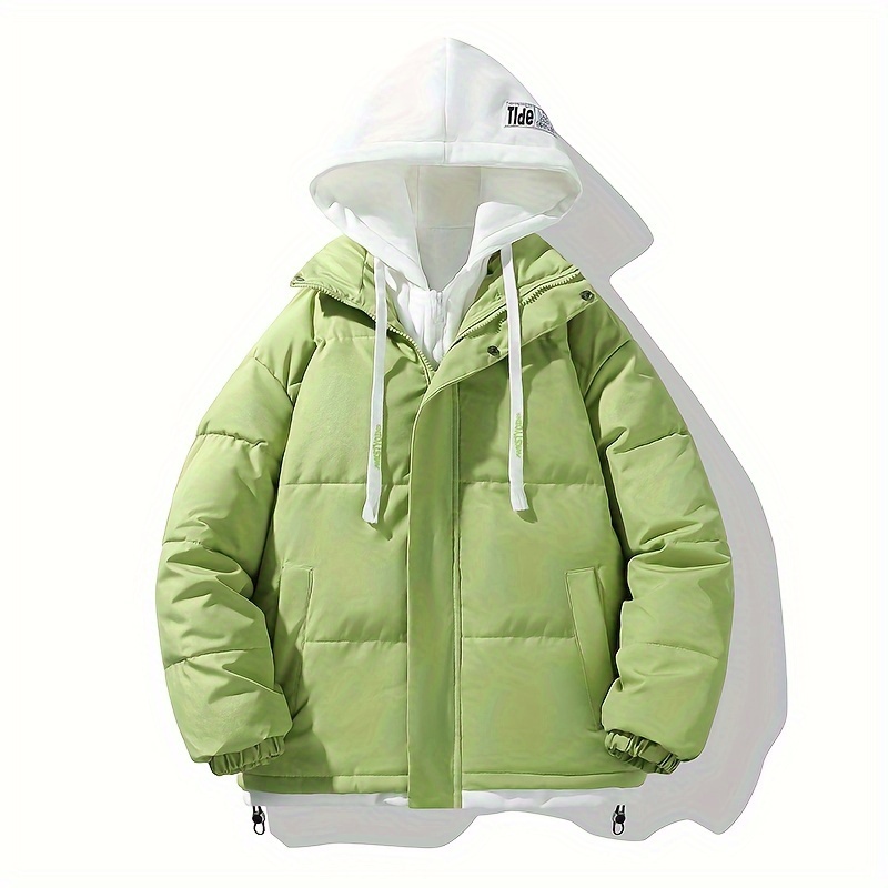 mens   jacket mens winter spliced contrasting padded jacket mens warm hooded youth fashionable casual jacket details 4