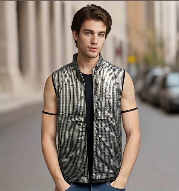 mens plus size casual   vest polyester non stretch fabric regular fit with stand collar and polyester fiber filling for   2024 collection details 0